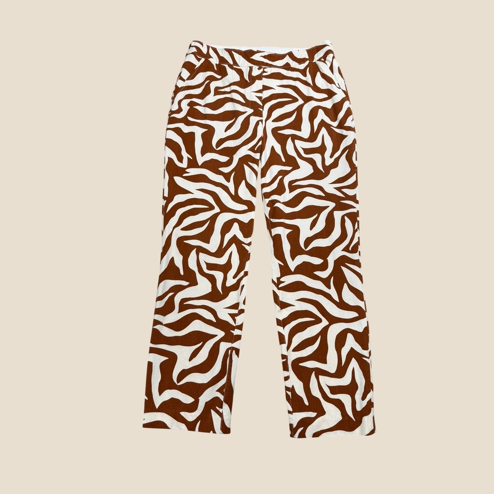 SPANX On The Go Slim Ankle Pants Womens Medium Clay Brown White Zebra Print
